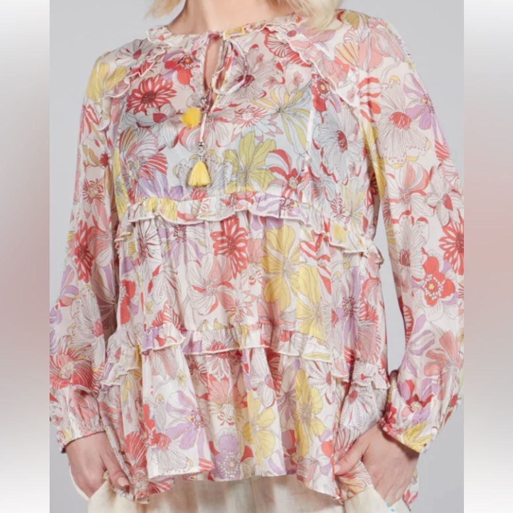 Dea Kudibal Gerbera Silk Floral Print Blouse Size Large